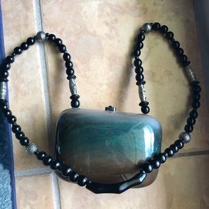 Timmy Woods hand-carved wooden purse. Gray/silver